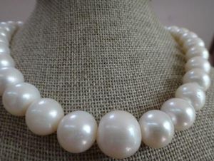 Fijne parel sieraden 18 inch 12-14 mm natuurlijke echte zuidzee ronde witte parelketting 14K goud