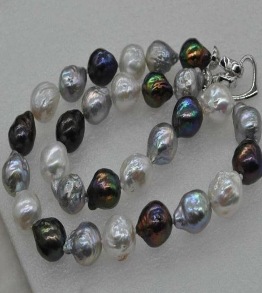 Bijoux en perles fines gris noir blanc naturel 13mm collier de perles kasumi5969868