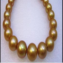 Joyería de perlas finas ENORME 18 13-15 MM dorado natural MAR DEL SUR COLLAR DE PERLAS 14K278Y