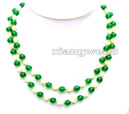 Fijne parels ketting 6 mm witte natuurlijke parel ketting voor vrouwen groen jade 38inch lange ketting sieraden39224544