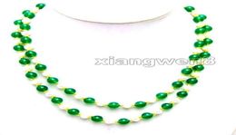 Fijne parels ketting 6 mm witte natuurlijke parel ketting voor vrouwen groen jade 38 inch lange ketting sieraden2862402