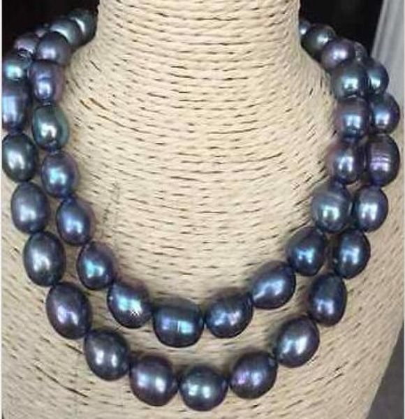 Collar de perlas barrocas de color verde pavo real del Mar del Sur de 1415mm de doble hebra de joyería de perlas finas 18quot19quot2296658