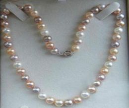 Bijoux de perles fins authentiques Natural 78 mm blanc rose violet akoya Collier de perles cultivé 20quot4155190