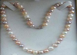 Perles fines bijoux véritable naturel 78mm blanc rose violet collier de perles de culture Akoya 20quot9335741