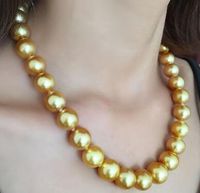 Bijoux de perles fines magnifique 11-12mm rond Collier de perles de mer du sud naturel or 18 ''