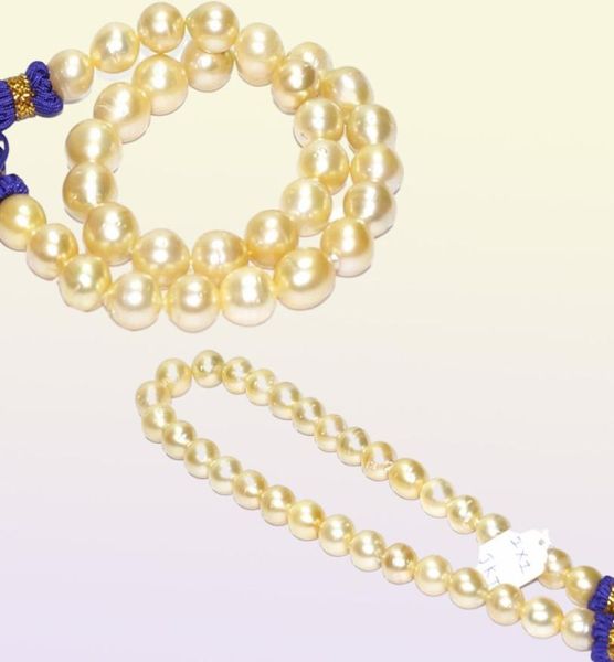 Perles fines bijoux lustre 18quot1214mm rare naturel véritable mer du sud rond doré collier de perles colorées 14K6032834
