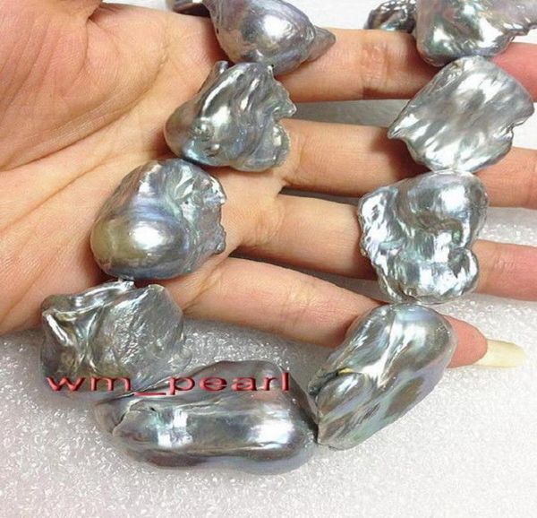Bijoux de perles fins réel 18quot 3040 mm Natural Sea South Baroque Silver Grey Pearl Collier8667989