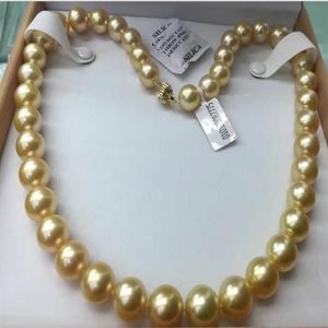 Joyería de perlas finas, collar de perlas de oro natural redondo de 10-11 mm del mar del sur de una sola hebra, 18 pulgadas 14k264E