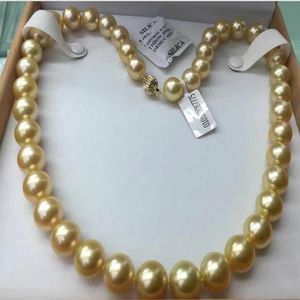 Bijoux en perles fines simple brin 10-11mm collier de perles rondes en or naturel de la mer du Sud 18 pouces 14k247O