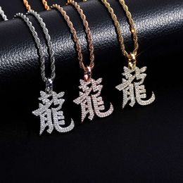 Fijne kwaliteit Chinese traditionele stijl Dragon Charm hanger ketting volledige kubieke Zirkoon edelsteen Iced Out Cz steen hiphop gepersonaliseerde heren 18k gouden rapper sieraden