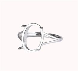 Fijn zilver 925 Sterling Silver Ring Women Betrokkenheid trouwring Semi Mount voor 10x14mm Oval Cabochon Amber Opal Agate Wit GOL2074116