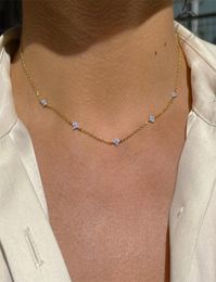 Fijne zilveren sieraden Minimale delicate CZ Turkse kwaad Eye Eye Charm Dainty Choker Collarbone Schattige vrouwen Girl Chain Necklace4980493