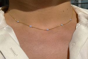 Fijne zilveren sieraden Minimale delicate CZ Turkse kwaad Eye Eye Charm Dainty Choker Collarbone Schattige vrouwen Girl Chain Necklace6783133