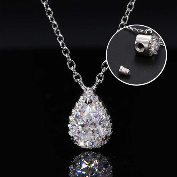 Fine Urban Jewelry Sterling Sier Corte de pera VVS Moissanite Diamond Memorial Bone Ash Box Collar con colgante para mujeres y niñas