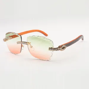 Monture de lunettes de soleil XL Diamond 3524028-1 avec bois de couleur naturelle et verres transparents de 58 mm