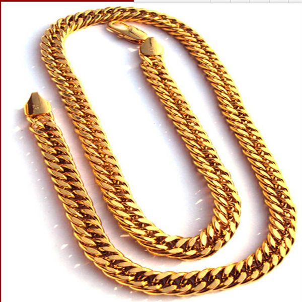 BIJOUX EN OR JAUNE FINE Noble men's 100% real 24k yellow solid gold jewellery necklace chain large 11mm 23 6inch Nickel 239N