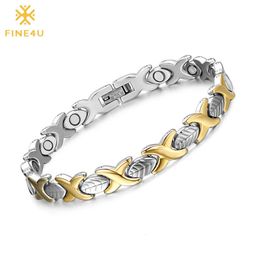 Fine4u B077 Bracelet de santé magnétique de la chaîne de la main Bracelettes de santé magnétiques Bracelettes Bracelet en acier inoxydable 316L Bracelet sain pour les femmes 240318