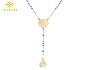 Fine4u n314 en acier inoxydable musulman arabe imprimé collier collier de couleur bleu collier chapelet à longue chaîne bijoux 5116966