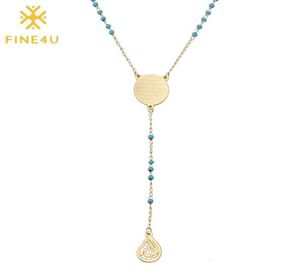 Fine4u n314 en acier inoxydable musulman arabe imprimé collier collier de couleur bleu collier chapelet à longue chaîne bijoux5831454
