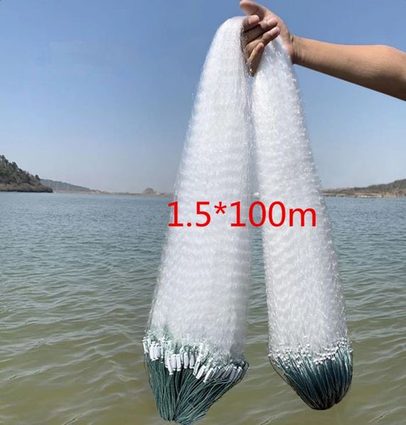 Finefish 15100 m blanc trois couches filet de pêche collant réseau écran flotteur avec plombs attraper poisson filet maillant 240116