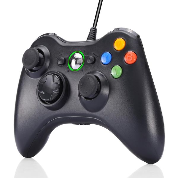 Contrôleur filaire Finera pour Xbox 360, contrôleur de jeu USB GamePad Wired GamePad avec Microsoft Xbox 360/360 Slim / PC Windows Gaming Joystick avec double vibration
