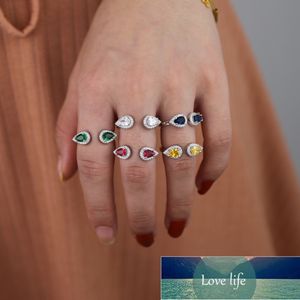 Finger Band Bijoux couleur argent bagues de naissance colorées avec 3A Cubic Zirconia Crystal Tear Drop Stone Rings pour les femmes Conception d'experts de prix d'usine Qualité Dernière