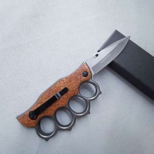 Juego de puño de dedo, mango de madera de tigre, cuchillo plegable multifuncional de acero inoxidable para exteriores 618878