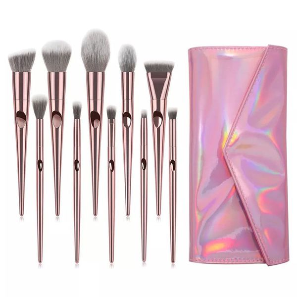 Huella digital 10pcs Set Rose Gold Pinceles de maquillaje Sombra de ojos en polvo Kits de pinceles de contorno Belleza Cosméticos herramientas DHL 10