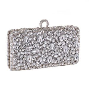 Anneau de doigt soirée pochettes cristal diamant clouté sac à main de soirée avec chaîne épaule portefeuille femmes sacs à main argent Black288W