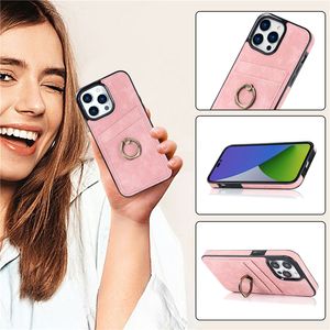 Finger Ring Leather Telefoonhoesjes voor Samsung Galaxy S22 Ultra S20 plus S21 S21FE Note20 A13 A33 A53 A73 5G A82 A72 A52 A52 A32 Dual Card Slots Wallet Clutch Bracket Shell