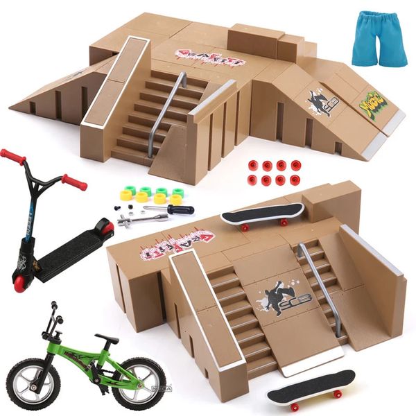 Finger Skateboard Skatepark DIY Mini Park Ramp para práctica técnica Plataforma de plataforma Stunt Finger Skateboard Ramp Set con bicicleta BMX 240125