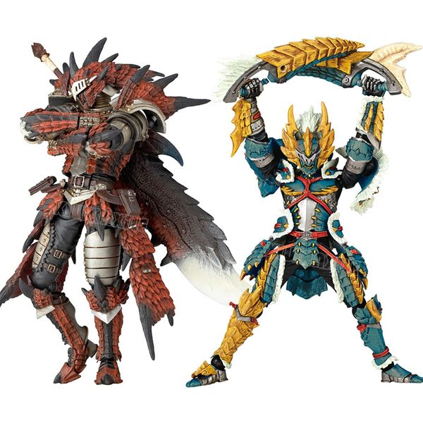 Finger Toys 17 cm Monster Hunter Jinou/Rathalos Anime Figura Revoltech Yamaguchi Figura de acción Hunter Swordsman Figurita Modelo Adulto Muñeca Juguete