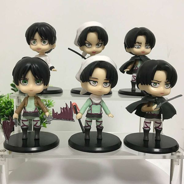 Finger Toys 6 unids/set Attack on Titan Anime Figura Levi Ackerman Eren Jaeger Figura de acción Mikasa Ackerman Figurita Modelo Muñeca Regalo 10 cm