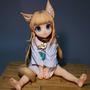 Finger Toys 7,5 cm Cabeza Dorada Mi Gato es una Chica Kawaii Figura de Anime Hobby Sakura Harina de Soja Sentarse y Comer Pescado Modelo Coleccionable muñeca Juguetes