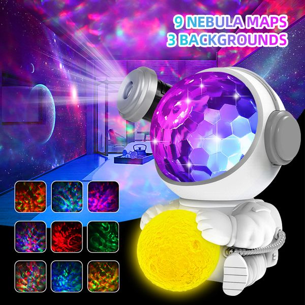 Finger Toys Galaxy Star Projector Starry Sky Night Light Lámpara de astronauta Decoración de la habitación Dormitorio Luminarias Diapositivas Proyección para niños 220829