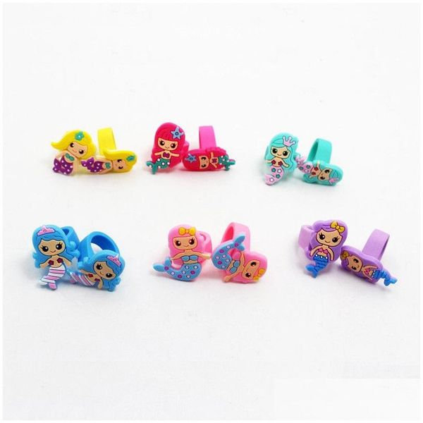 Finger Toys Mermaid Ring Kids Baby Cartoon Child Fiesta de cumpleaños Favores Suministros Regalo de Navidad Drop Delivery Gifts Novedad Gag Dhd0G