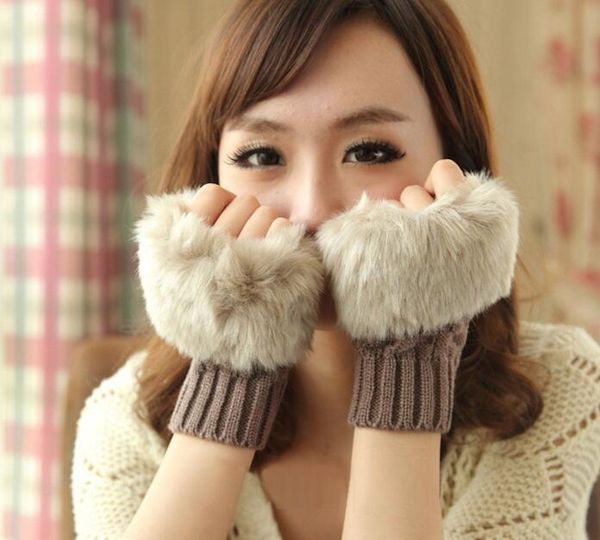 Gant sans doigts laine mélangée fourrure artificielle dames gants sans doigts tricotés au Crochet gants d'hiver plus chauds gants de soirée 60 paires