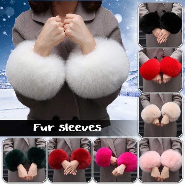 Gants sans doigts 2 pièces femmes manchettes en fausse fourrure bracelet hiver plus chaud bras poignet fourrure de raton laveur manches gants manchette plus chaud 231012