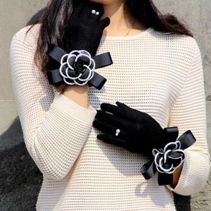 Fingerless Gloves 2020 Brand Winter Women Cashmere Mittens Vrouw Big Flower Warm Wool Rijden L221020