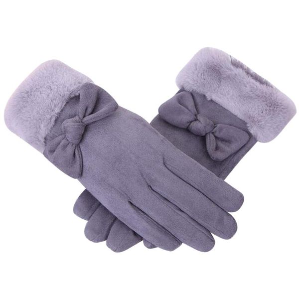 Guantes sin dedos 2021 piel de ante para mujer en otoño e invierno a prueba de viento cálido más terciopelo gris, rosa, negro, azul colores