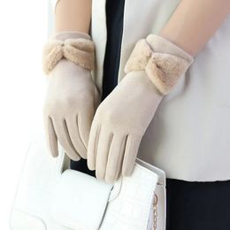 Gants sans doigts 2023 hiver nœud papillon femmes écran tactile élégant Plus mitaines en velours gant extensible 231202