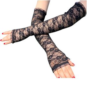 Fingerless Gloves 40Cm Transparent Lace Women Black Red White Fashion Spring Bride Y Long Mittens Drop Delivery Accessories Hats Scarv Dhw8N