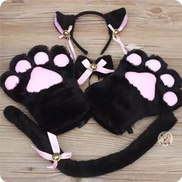 Vingerloze handschoenen 5-delige set Anime Kat Poot Oor Staart Stropdas Koffieshop Meid Cosplay Rollenspel Kitten Kostuum Handschoenen Feest Halloween Carnaval Heel 231128