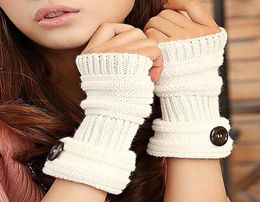 Les gants sans doigts ajoutent de la laine à long bouton à la mode et le bout des doigts au chaud en automne hiver FY181007104953227