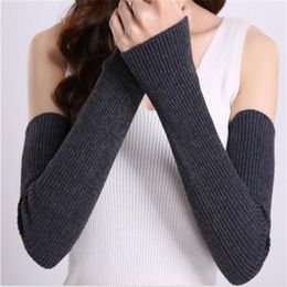 Gants sans doigts chauffe-bras manches solides torsion manchette courte laine tricotée pour femme hiver garder au chaud haute élastique ZIH209