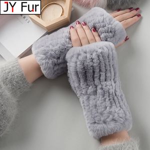 Gants sans doigts arrivée femme fourrure de lapin naturel tricoté chaud réel Rex mitaine hiver extérieur 230804