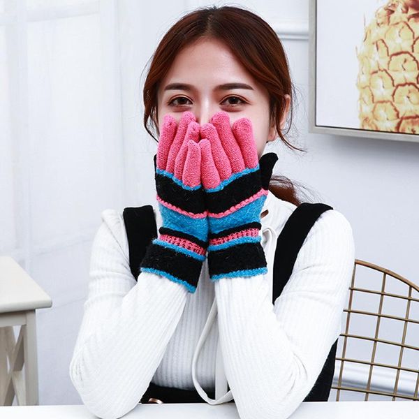 Guantes sin dedos, versión coreana de otoño e invierno, de punto para adultos mágicos, hombres y mujeres, cálidos, todo punto para estudiantes, tendencia de engrosamiento