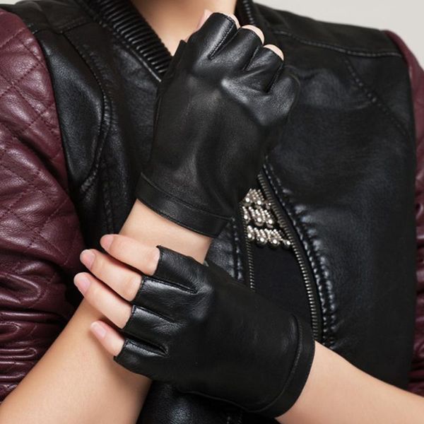 Gants sans doigts marque hommes et femmes en cuir véritable en peau de mouton noir rouge danse conduite