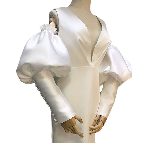 Gants sans doigts de mariée élégants, manches à bulles en Satin, longue couverture de main, accessoires d'artefact de bras de mariée 230504