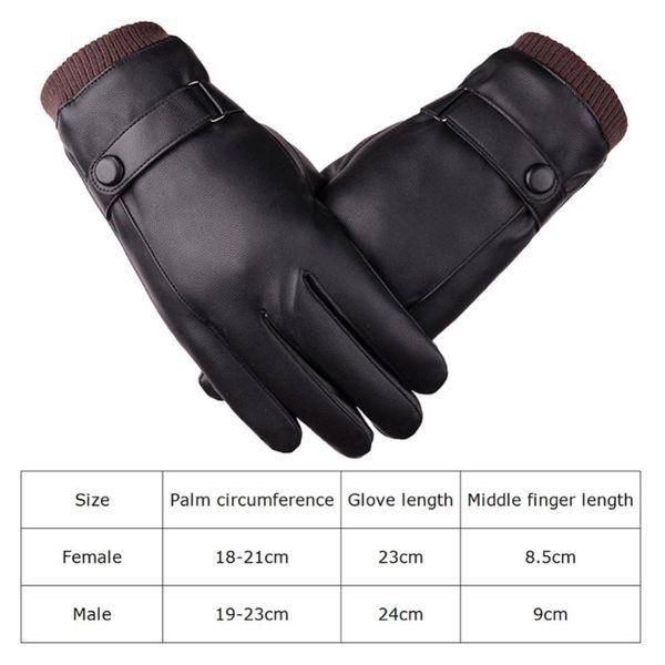 Guantes sin dedo hombres clásicos moda aislamiento térmico de color puro, guantes de cuero a prueba de viento de terciopelo engrosado, unidad de pantalla táctil al aire libre C